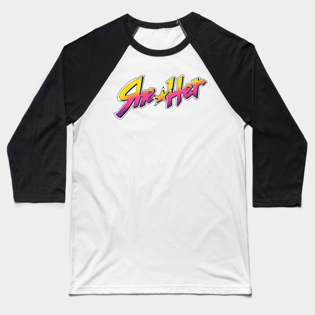 Jem and the Pronouns (She/Her) Baseball T-Shirt by Carrion Beast